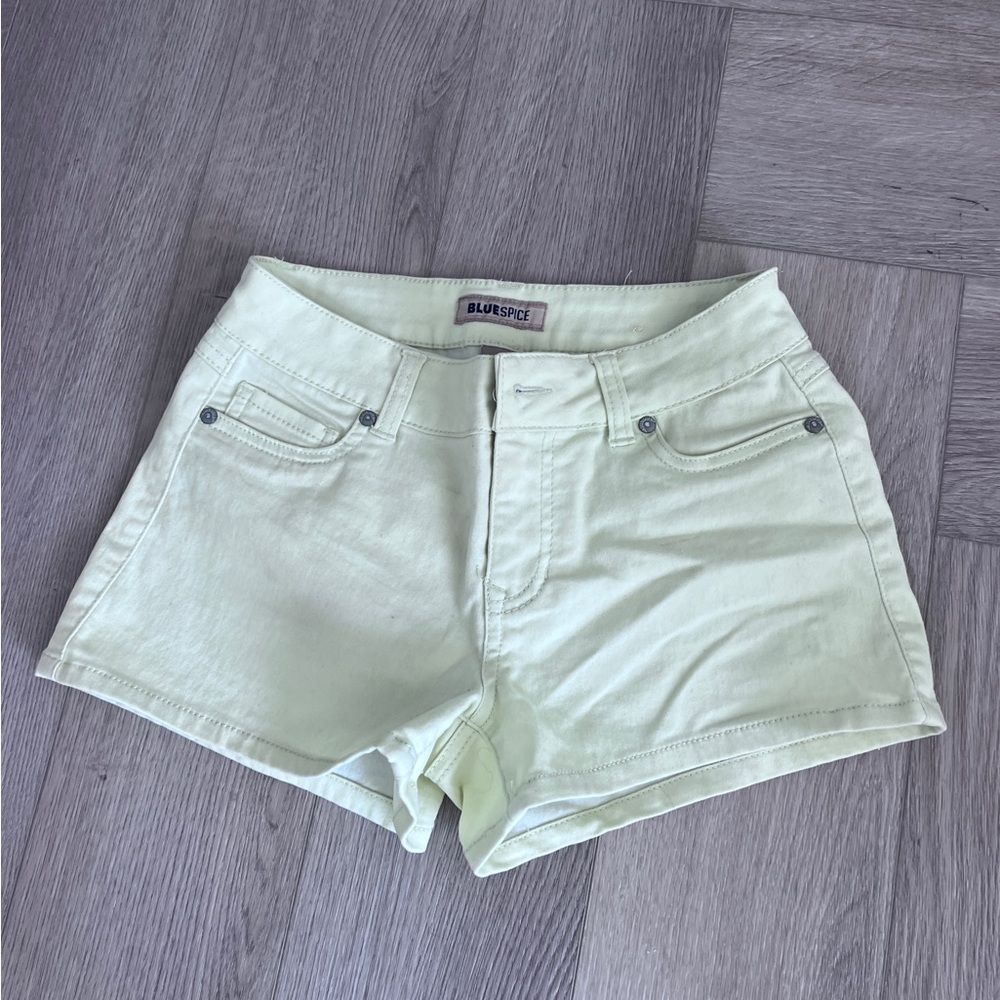 Blue Spice Cream Jean Shorts Mid-Rise Cut-Off
